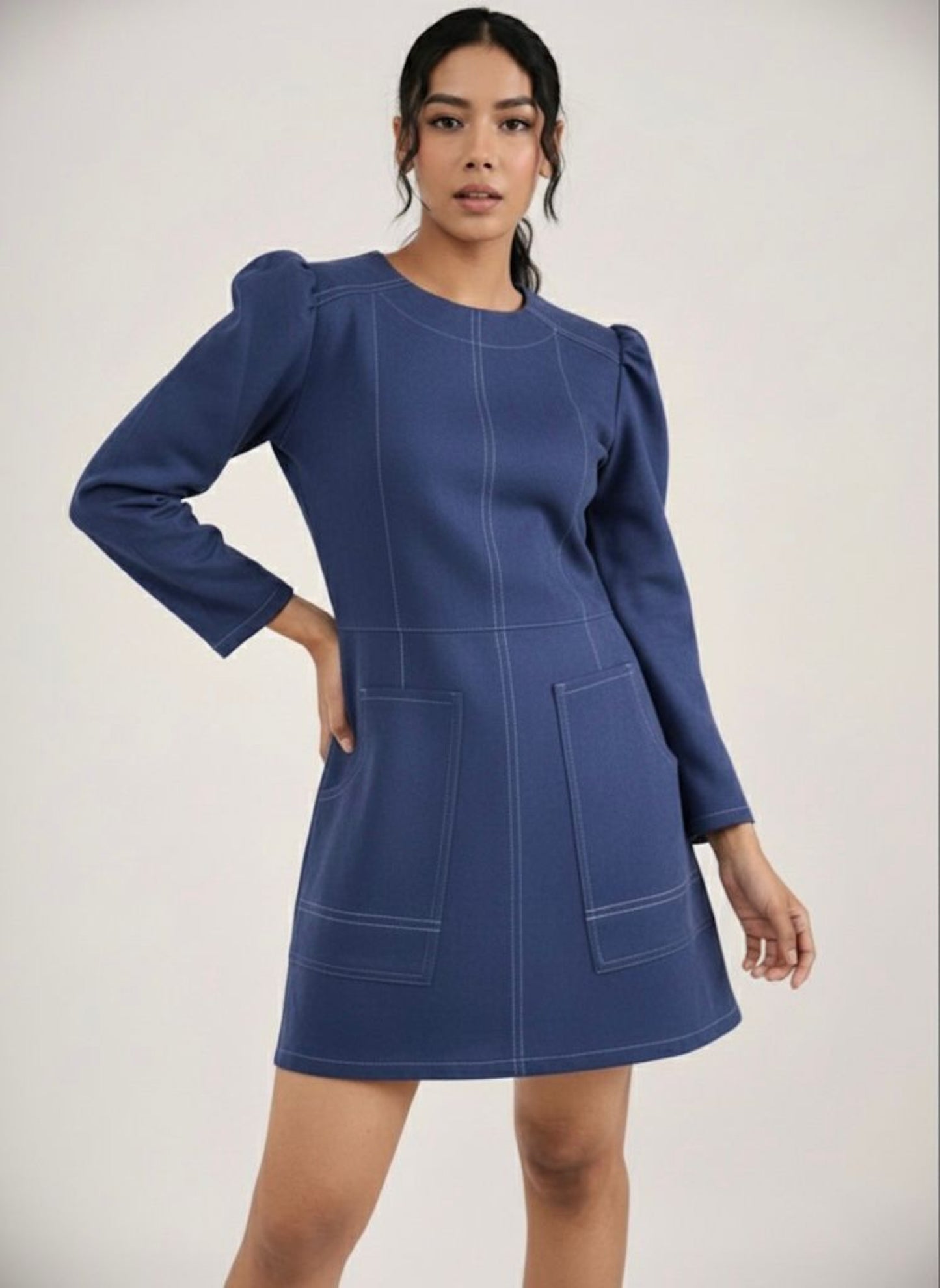 SUEDE SKATER DRESS - BLUE