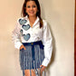 HEART PATCHED SHIRT AND FRINGED SKIRT