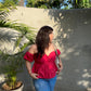 BUSTIER OFF SHOULDER TOP - DARK PINK