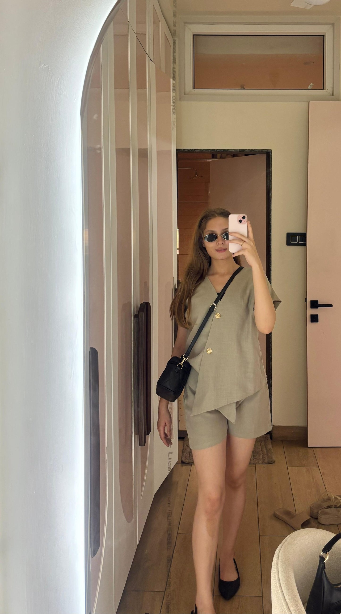 ASSYMETRICAL LINEN COORD - BEIGE