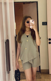 ASSYMETRICAL LINEN COORD - BEIGE