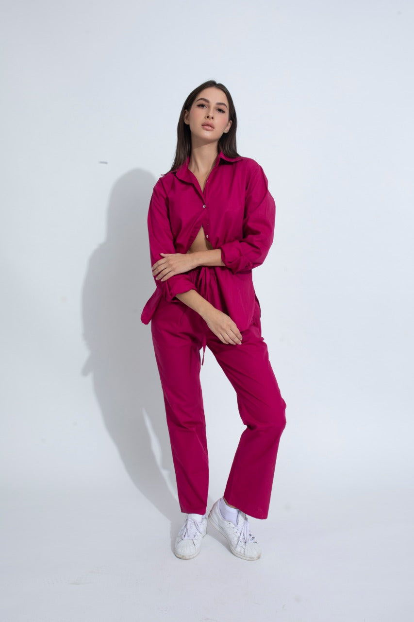 Summer Lovin' Poplin Pant Co-ord- Fuschia Pink