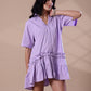 RUFFLED SHIRT DRESS - LILAC