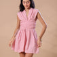 RUCHED BODICE DRESS - PINK STRIPE