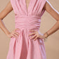 RUCHED BODICE DRESS - PINK STRIPE