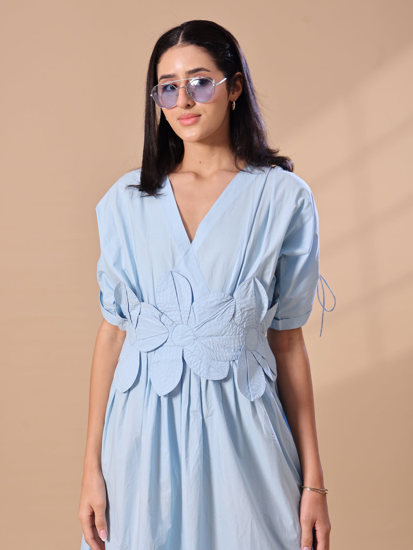 FLOWER BELT DRESS - SKY BLUE