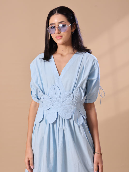 FLOWER BELT DRESS - SKY BLUE