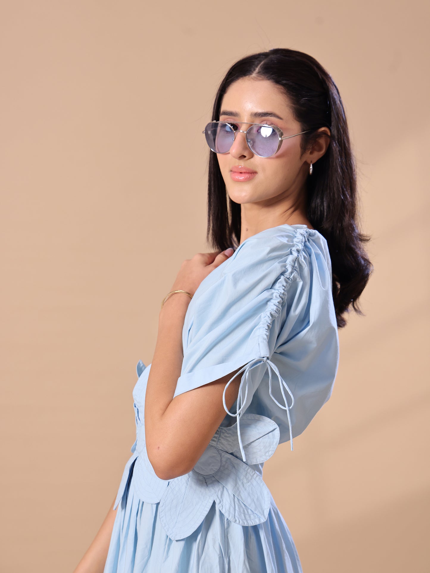 FLOWER BELT DRESS - SKY BLUE