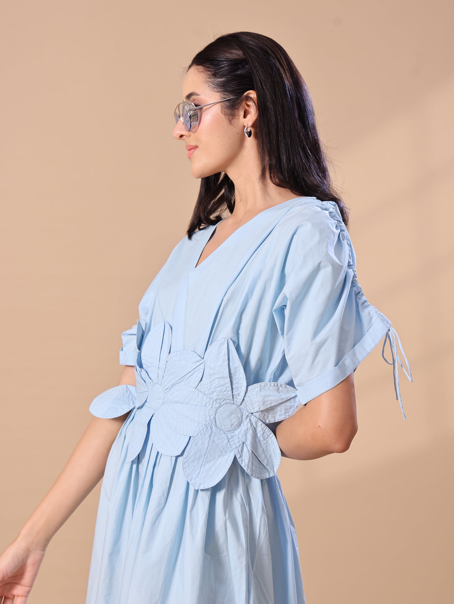 FLOWER BELT DRESS - SKY BLUE