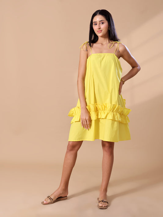RUFFLE HEM DRESS - YELLOW