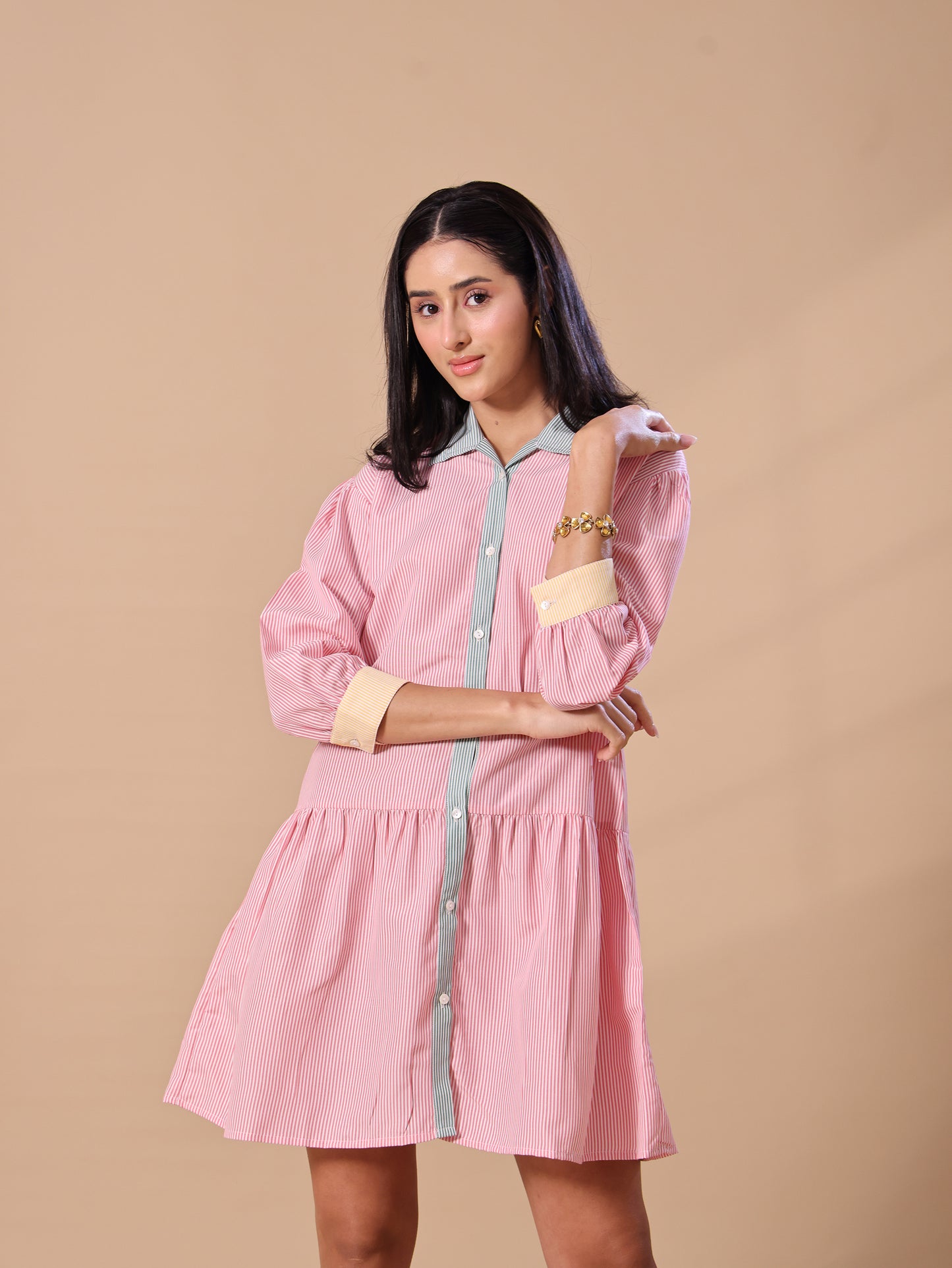MULTI STRIPE SHIRT DRESS