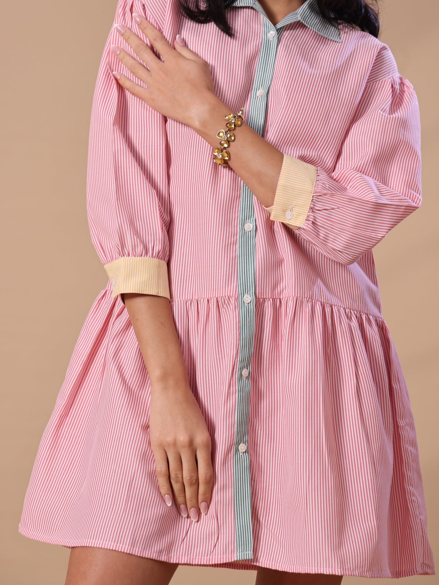 MULTI STRIPE SHIRT DRESS