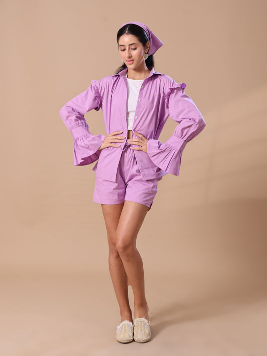 RUFFLE SHORTS CO-OORD - LILAC
