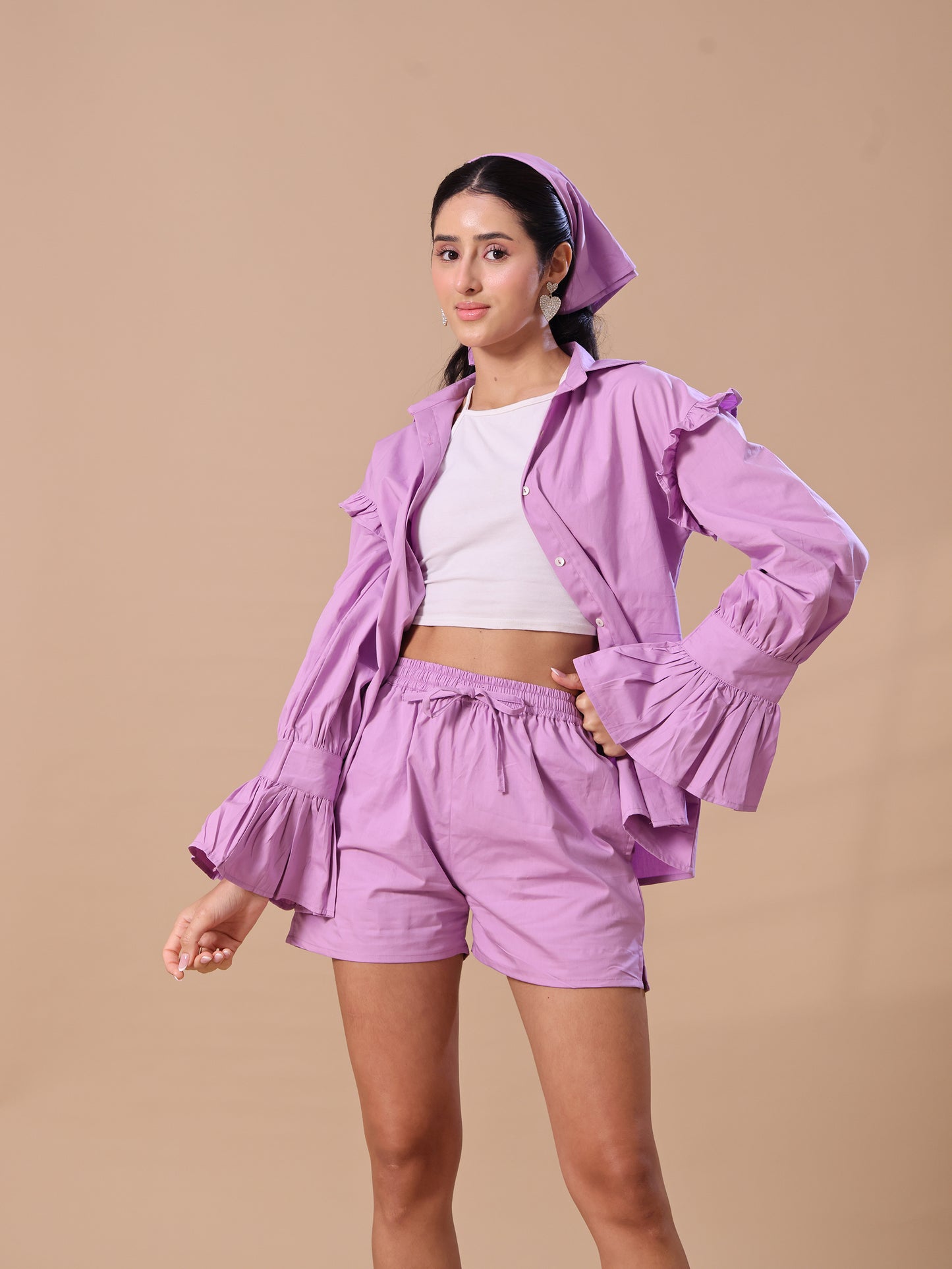 RUFFLE SHORTS CO-OORD - LILAC