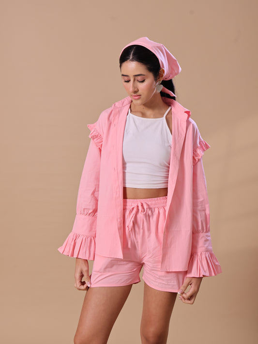 RUFFLE SHORTS CO-OORD - BABY PINK