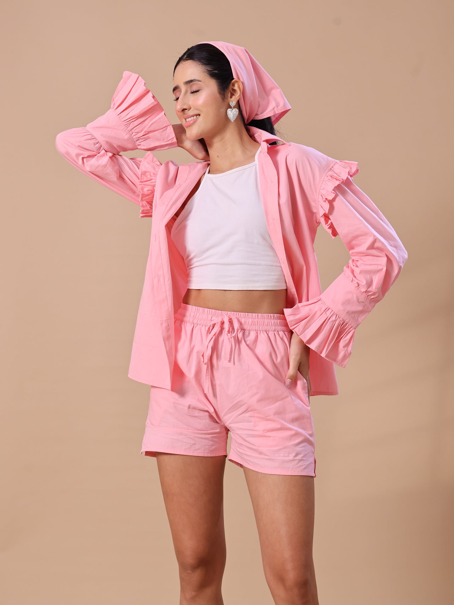 RUFFLE SHORTS CO-OORD - BABY PINK