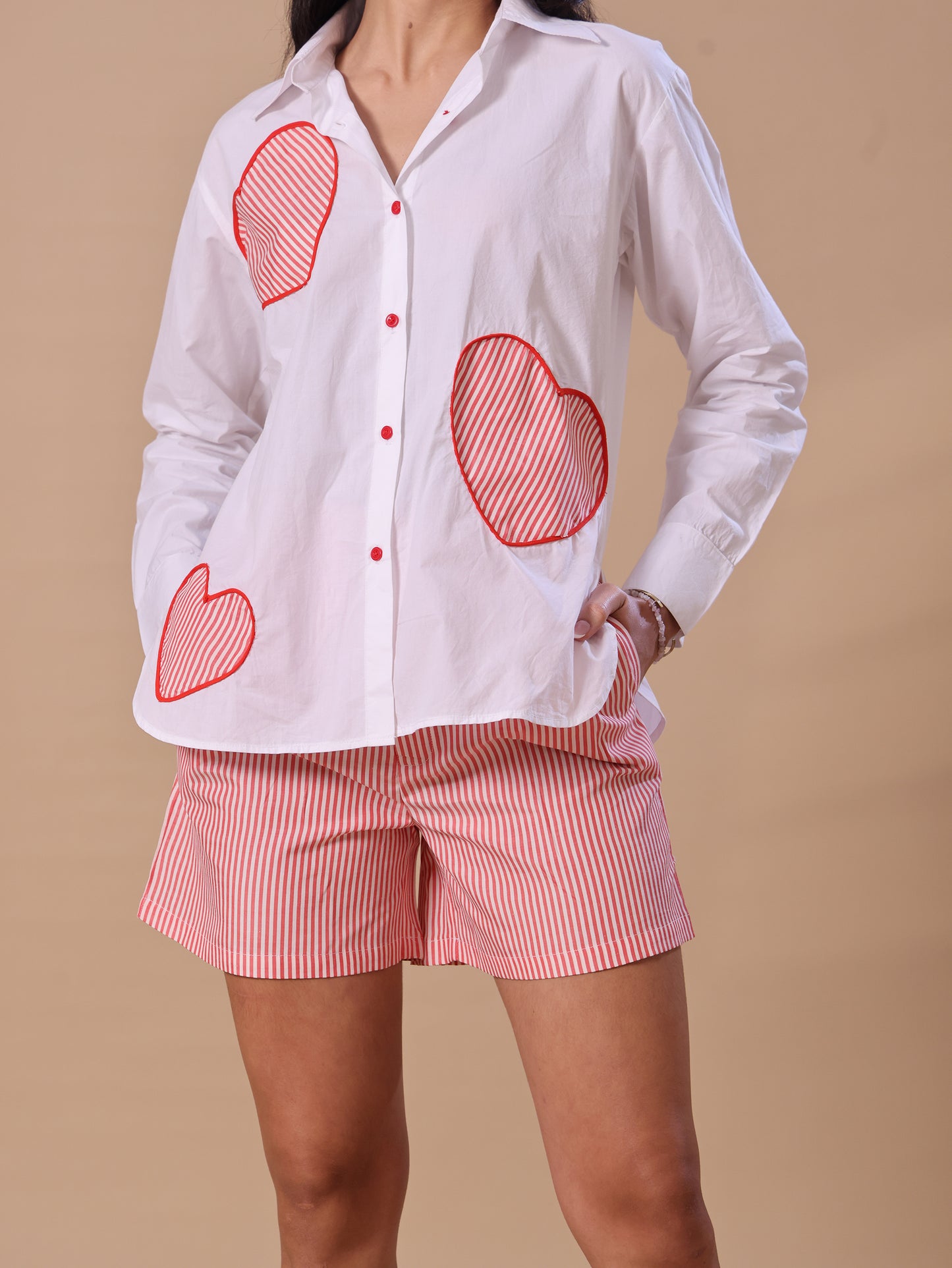STRIPED HEART PATCH COORD - RED