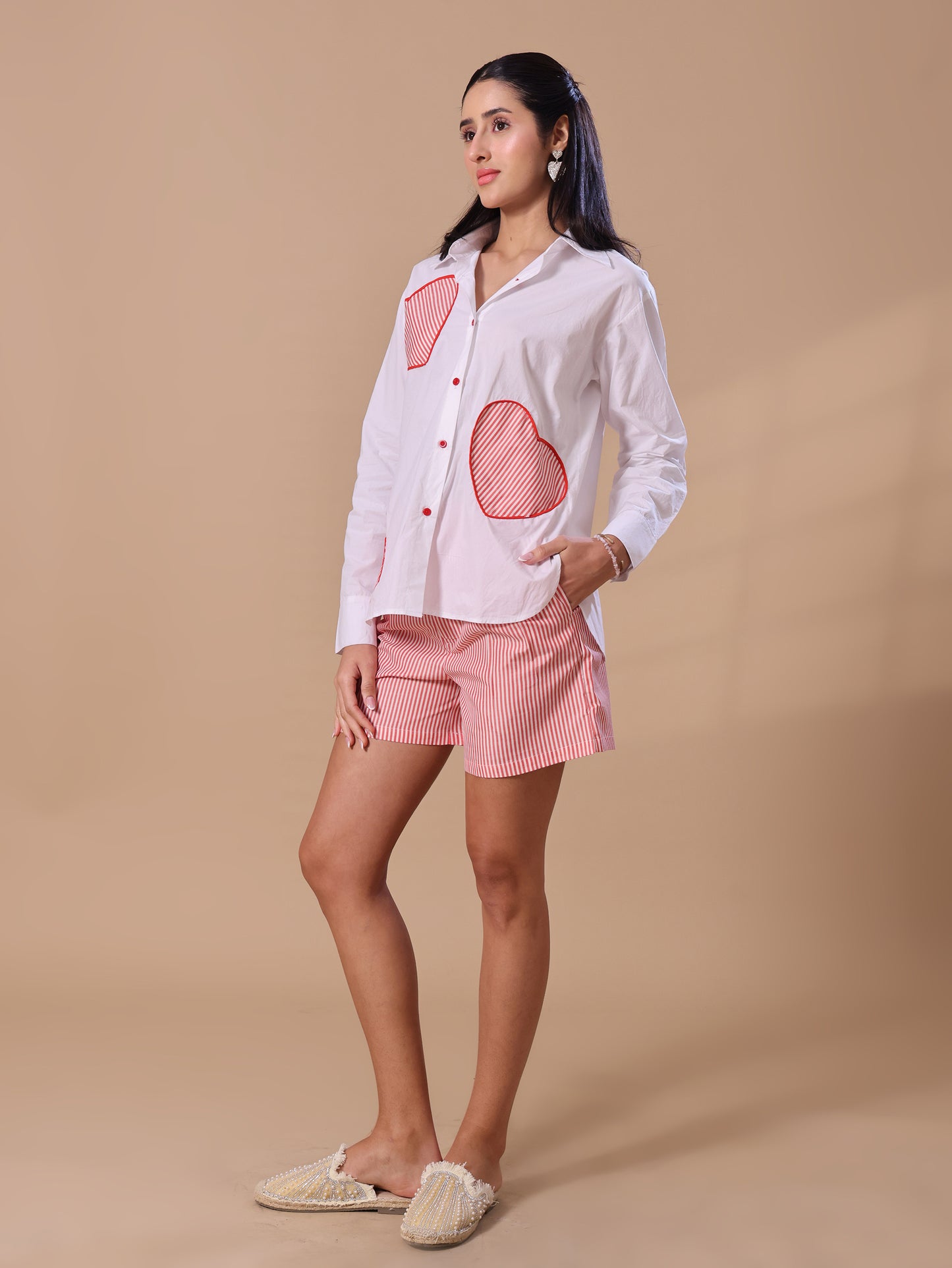STRIPED HEART PATCH COORD - RED