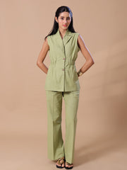 CINCHED LINEN COORD - OLIVE
