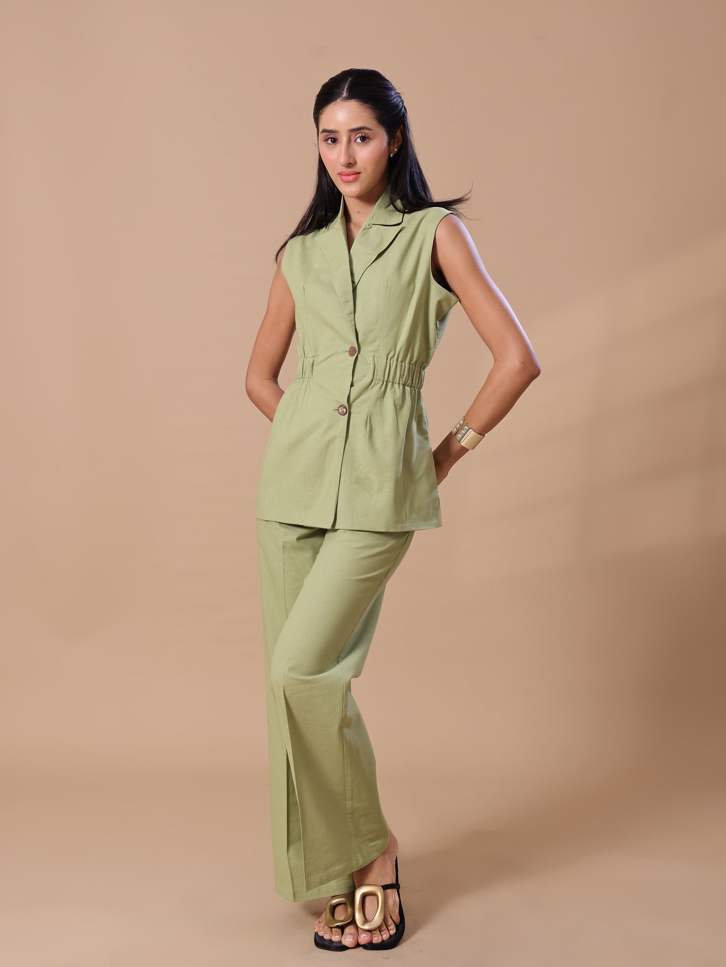 CINCHED LINEN COORD - OLIVE