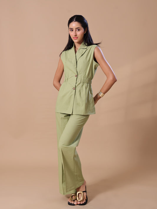 CINCHED LINEN COORD - OLIVE