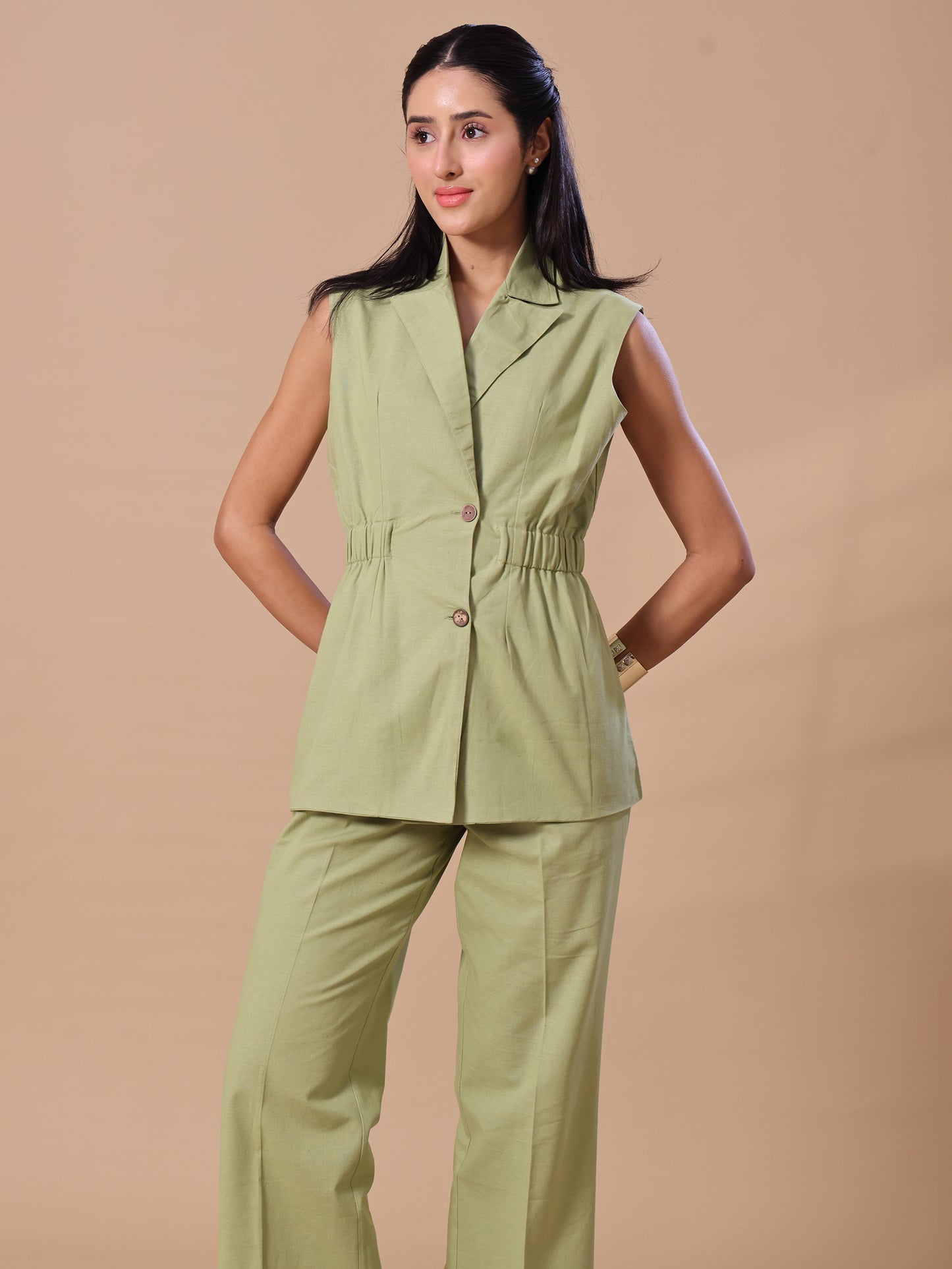 CINCHED LINEN COORD - OLIVE