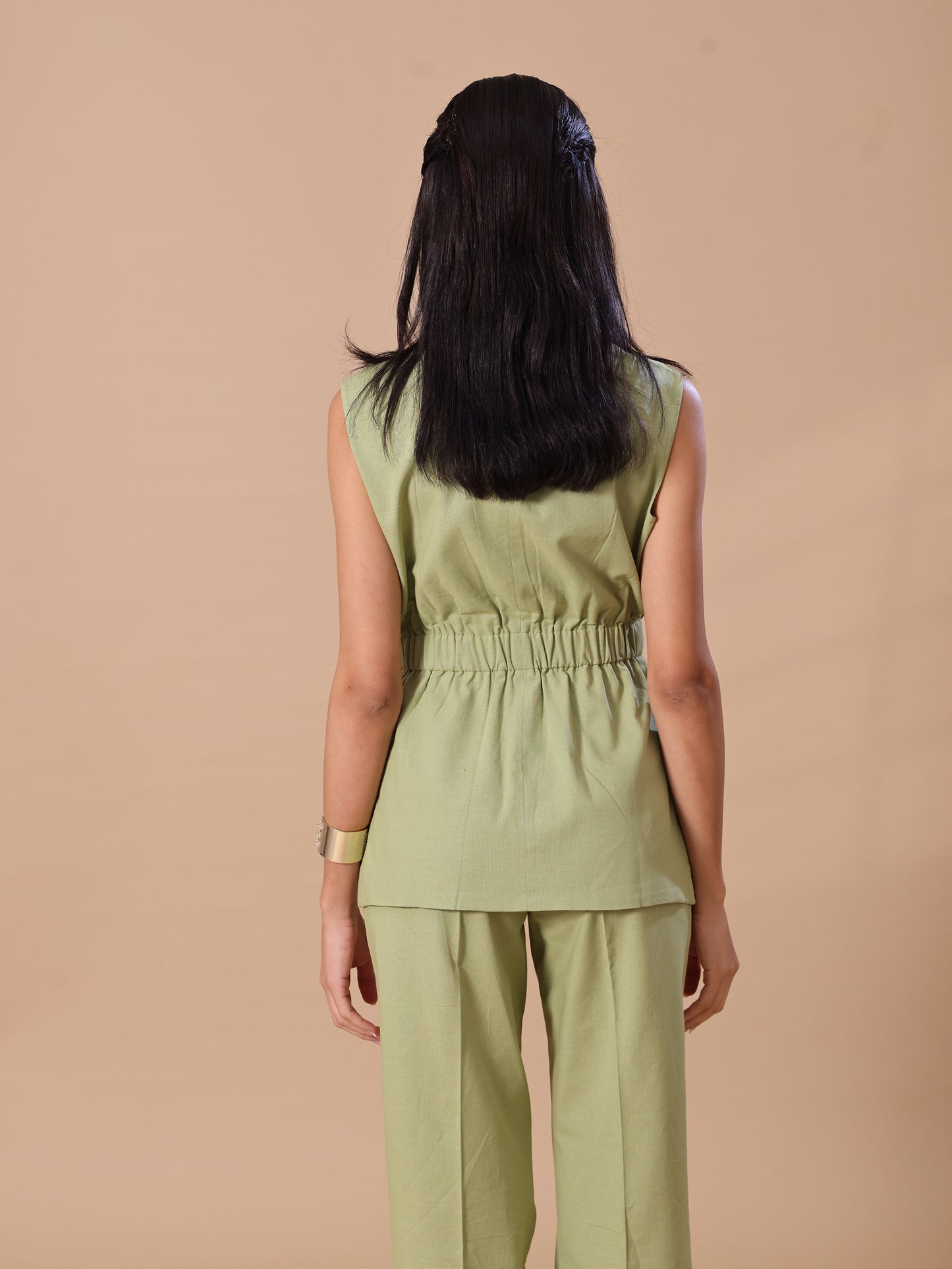 CINCHED LINEN COORD - OLIVE