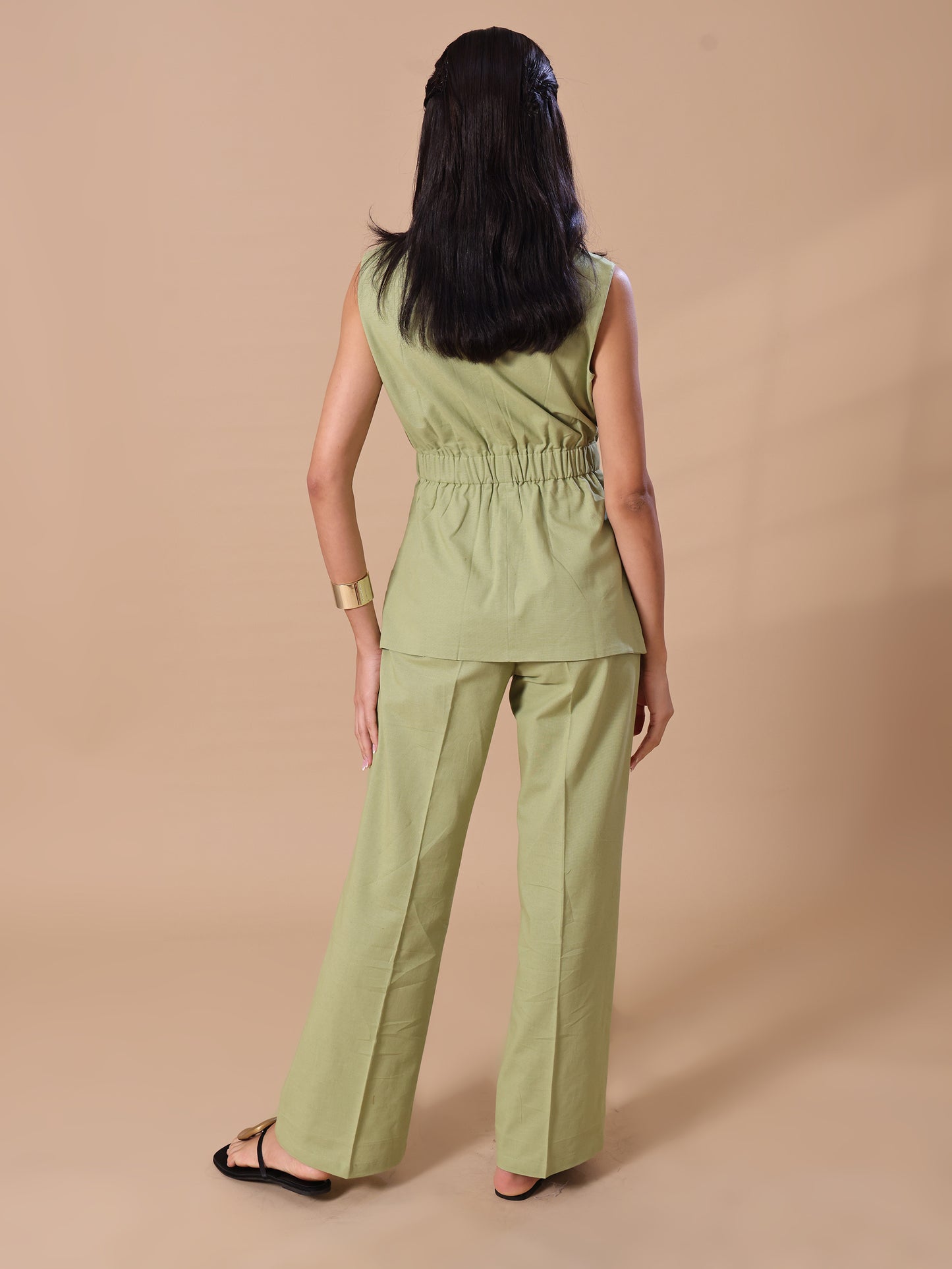 CINCHED LINEN COORD - OLIVE