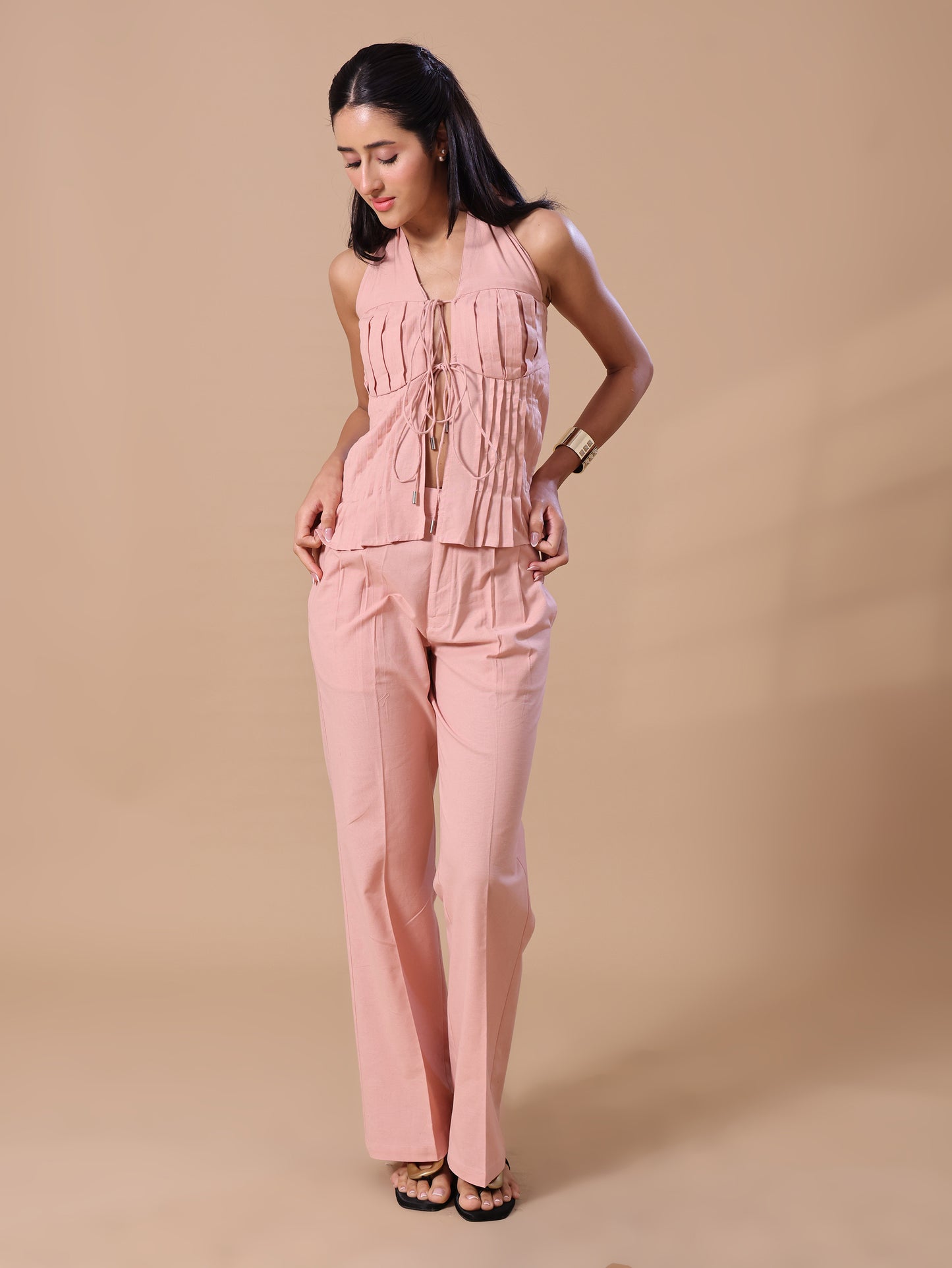 PLEATED LINEN CO-ORD - BLUSH