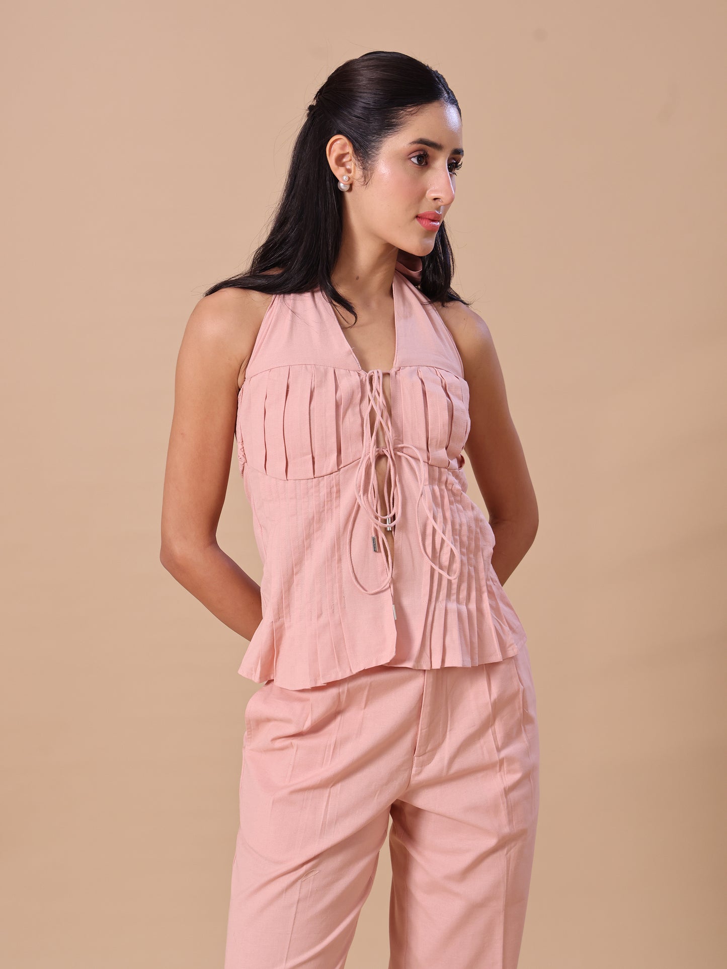 PLEATED LINEN CO-ORD - BLUSH