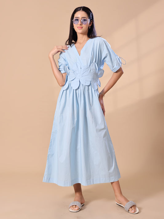 FLOWER BELT DRESS - SKY BLUE