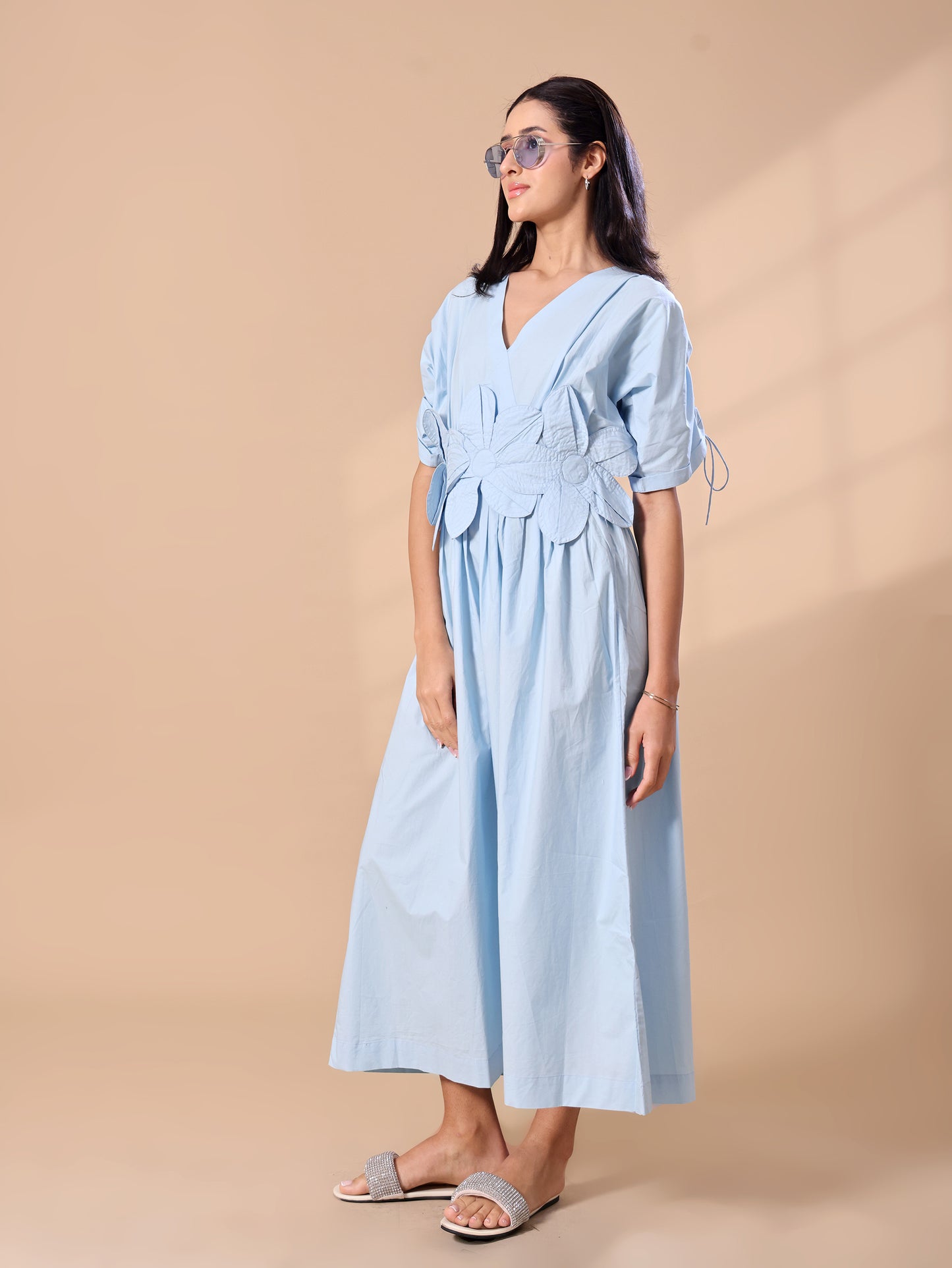 FLOWER BELT DRESS - SKY BLUE