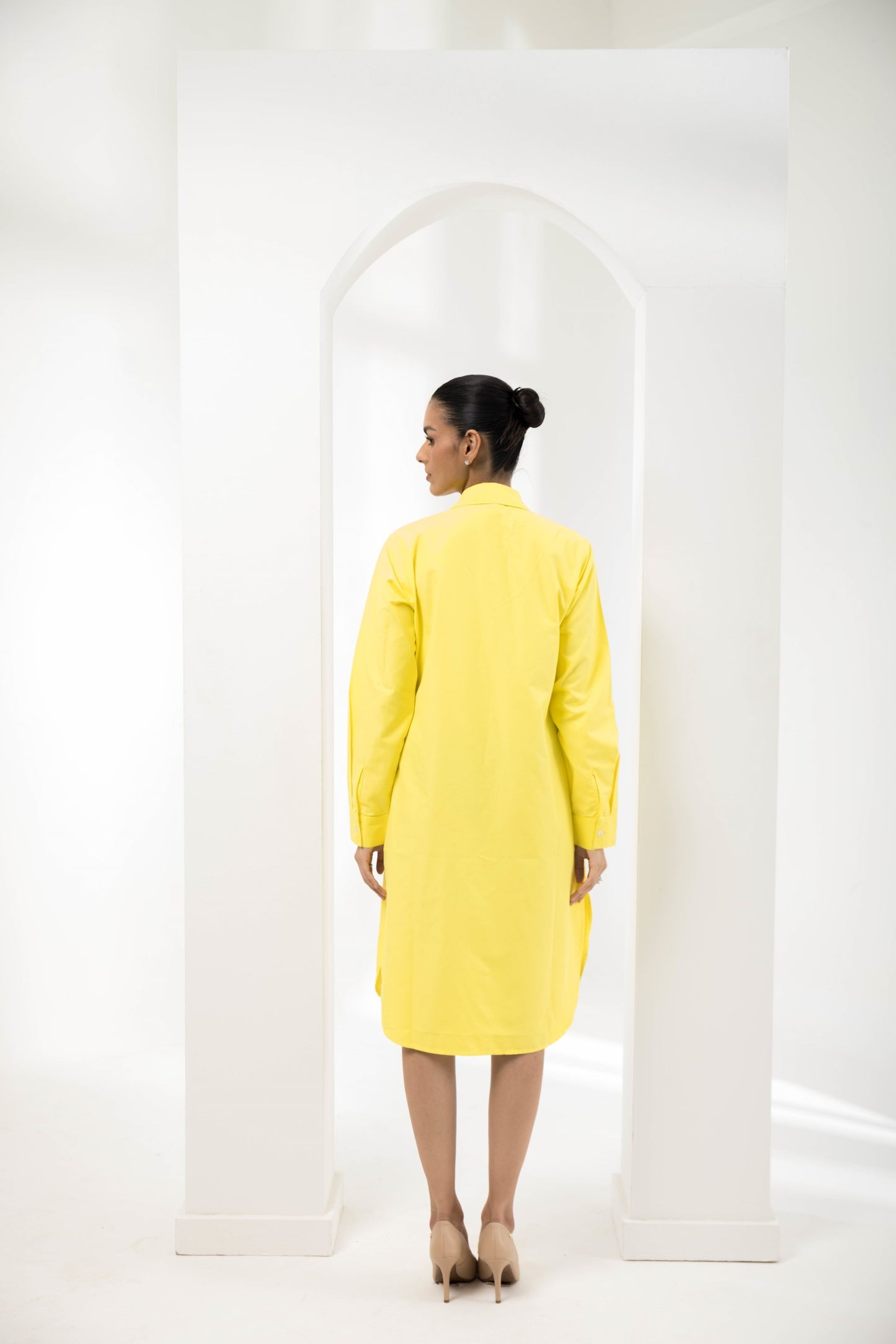 YELLOW LONG POCKET SHIRT DRESS