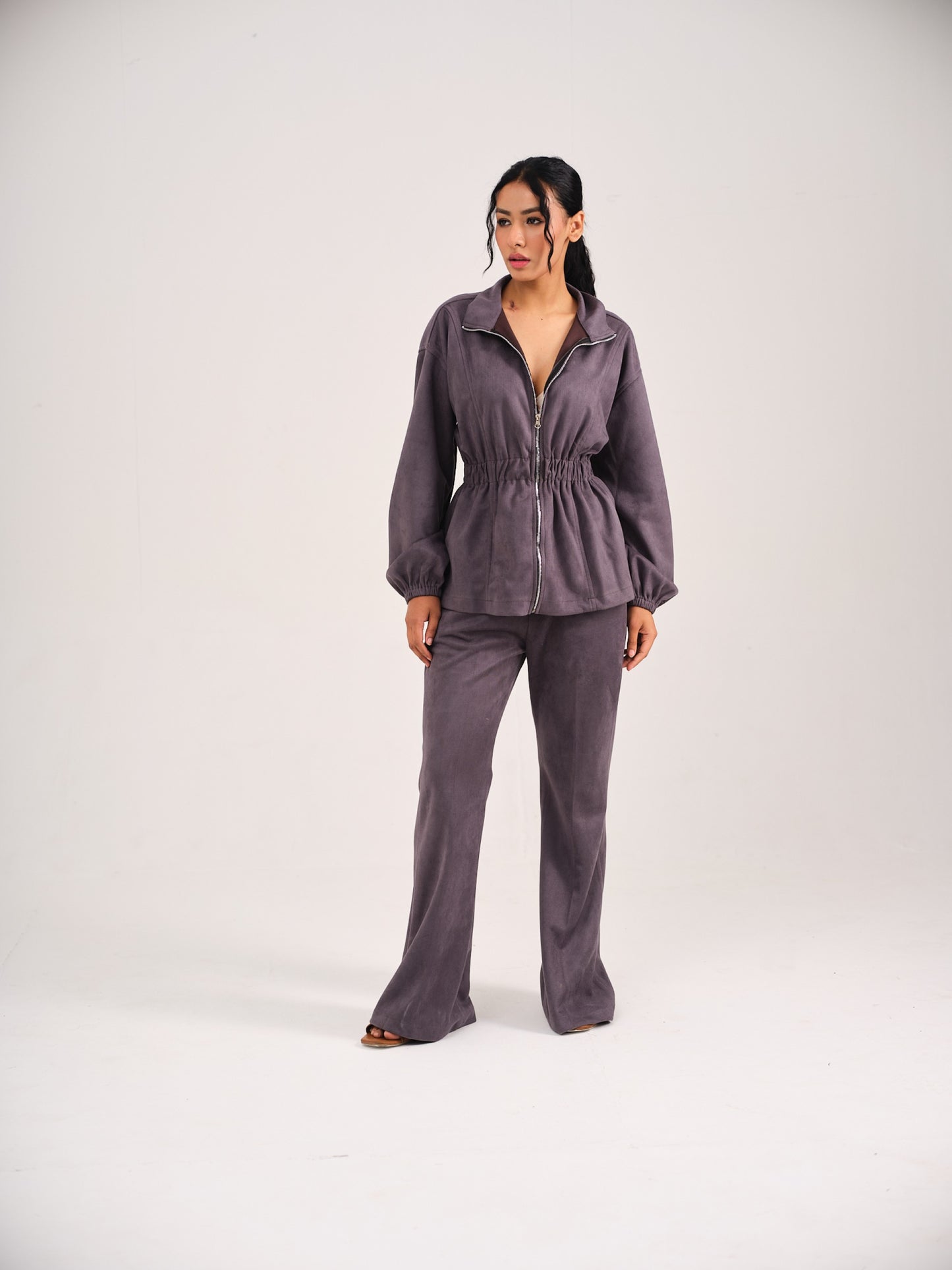 SUEDE CINCHED COORD SET - GREY