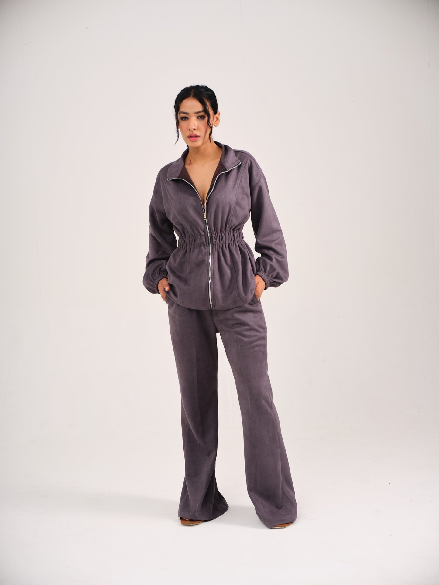SUEDE CINCHED COORD SET - GREY