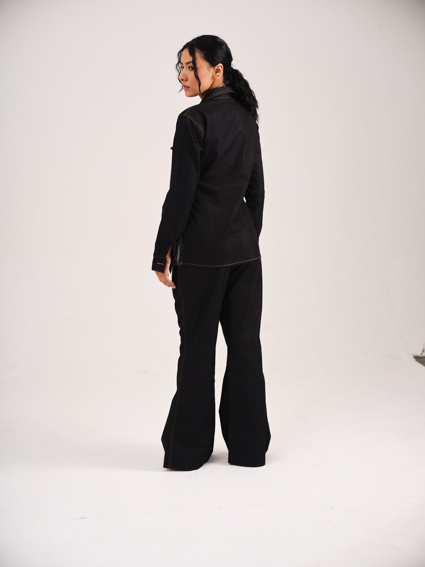 DENIM FUR COORD - BLACK