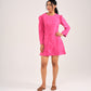 SUEDE SKATER DRESS - BRIGHT PINK
