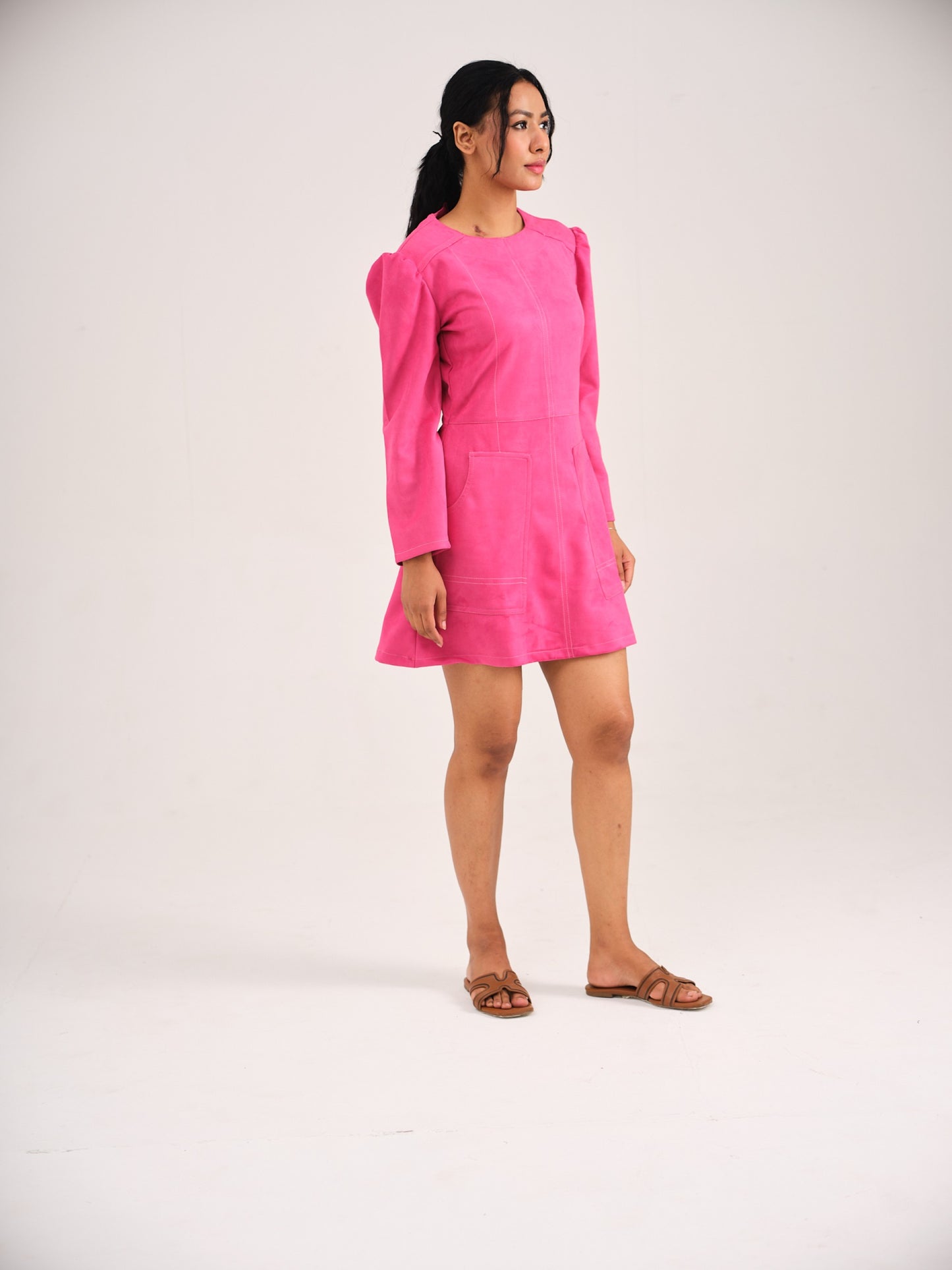SUEDE SKATER DRESS - BRIGHT PINK