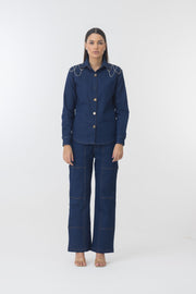 DENIM SHIRT WITH RHINESTONE STRING SET