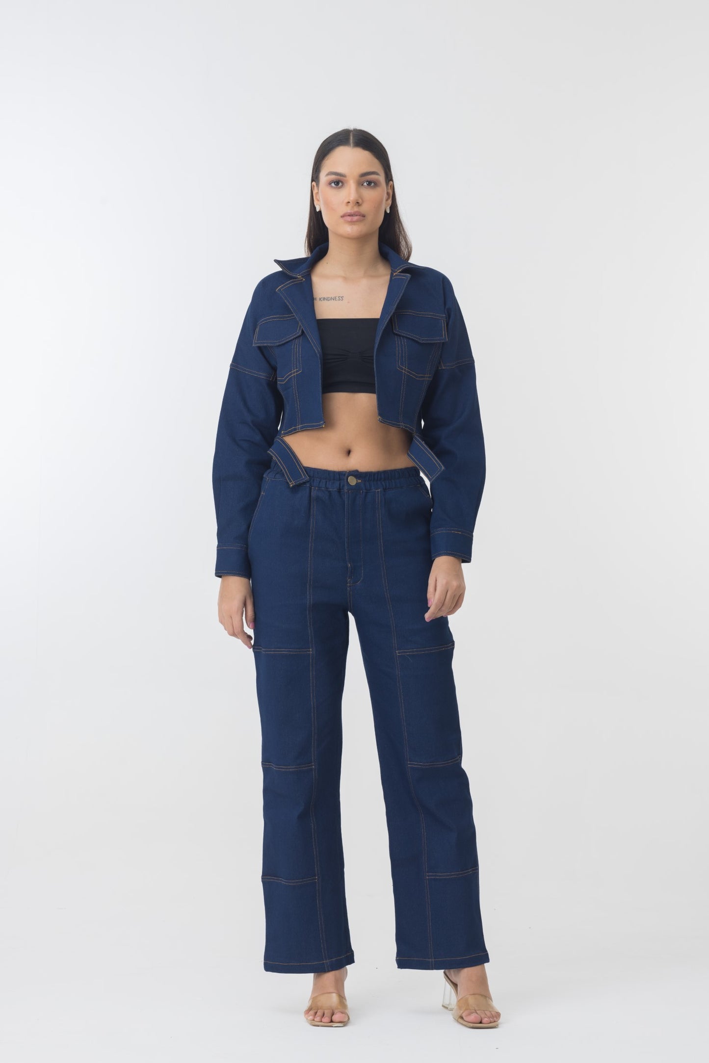 DENIM CROP JACKET COORD