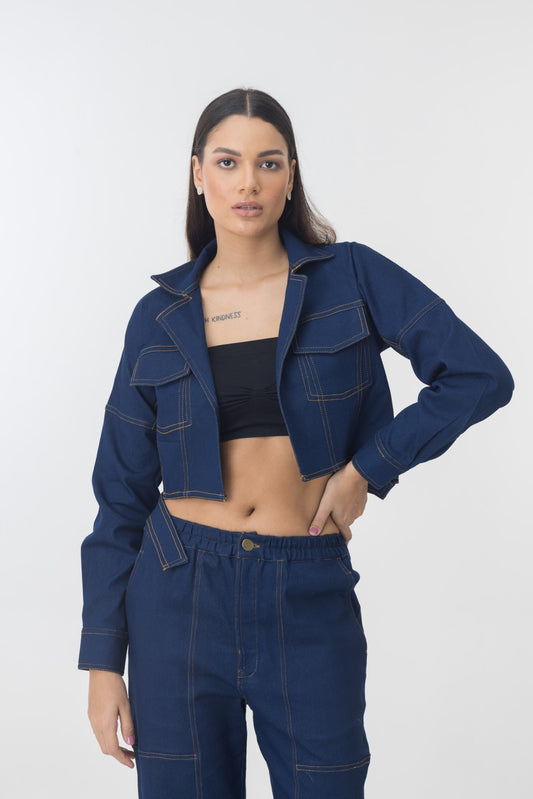 DENIM CROP JACKET COORD