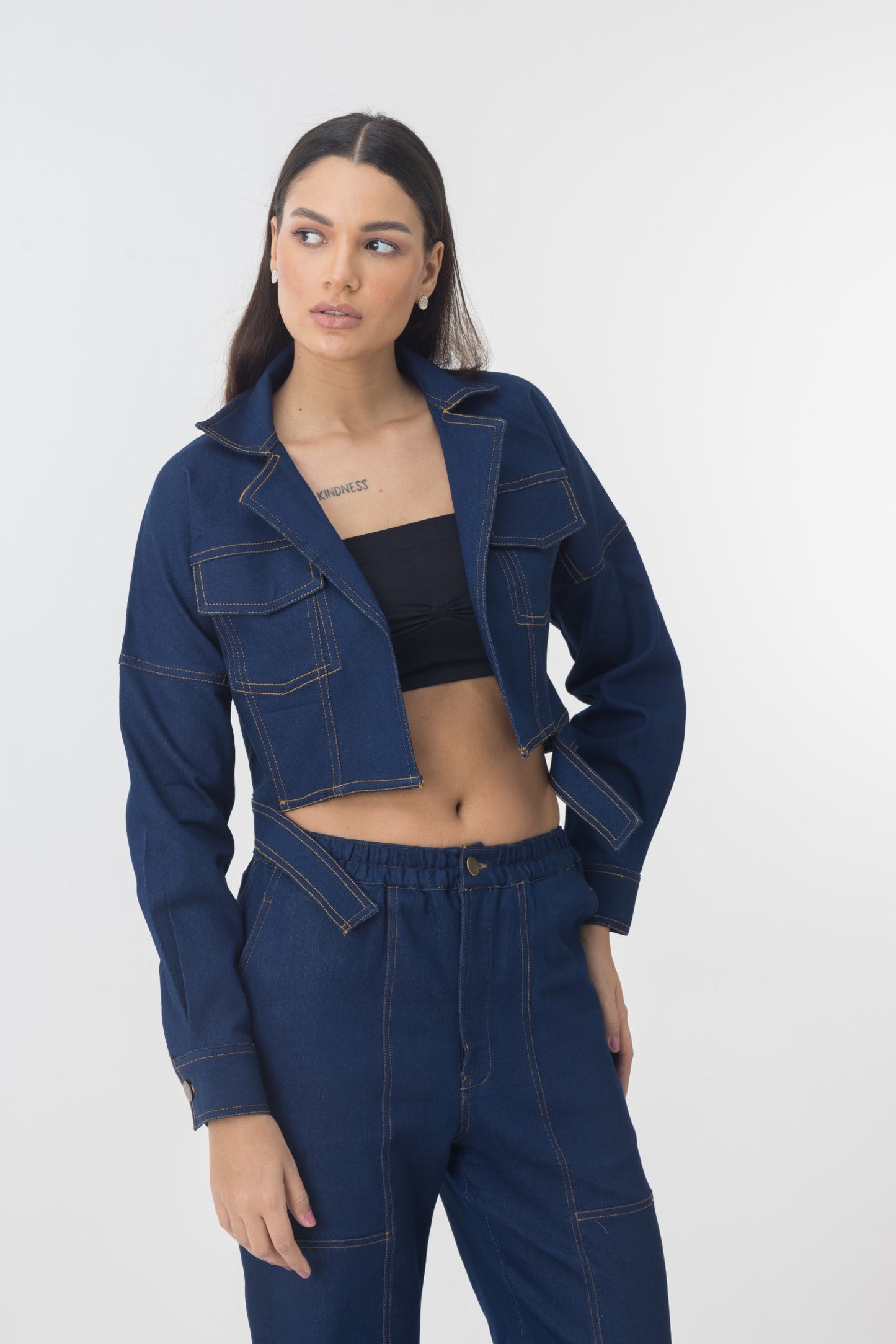 DENIM CROP JACKET COORD