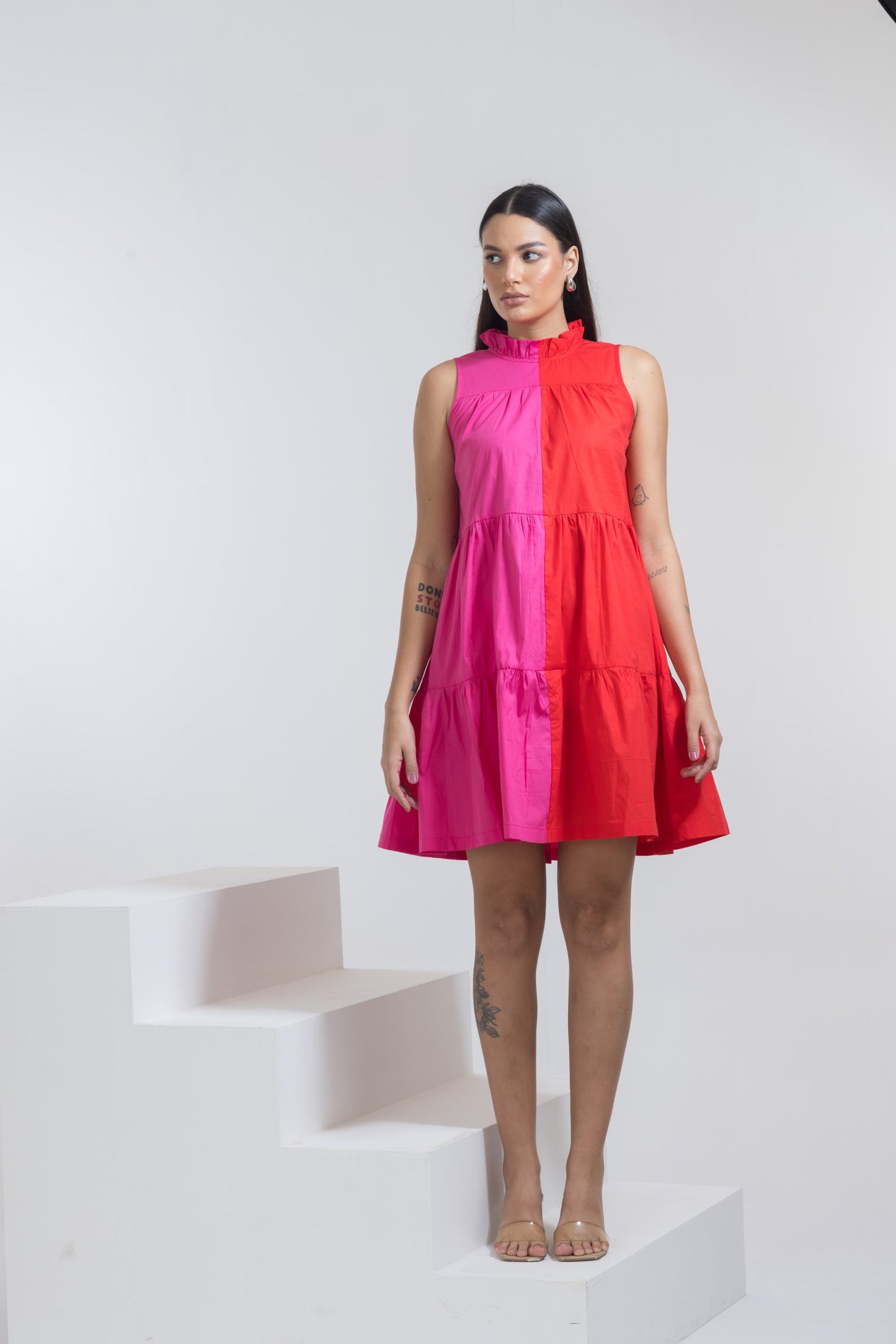 FUSCHIA BLOCK MINI DRESS