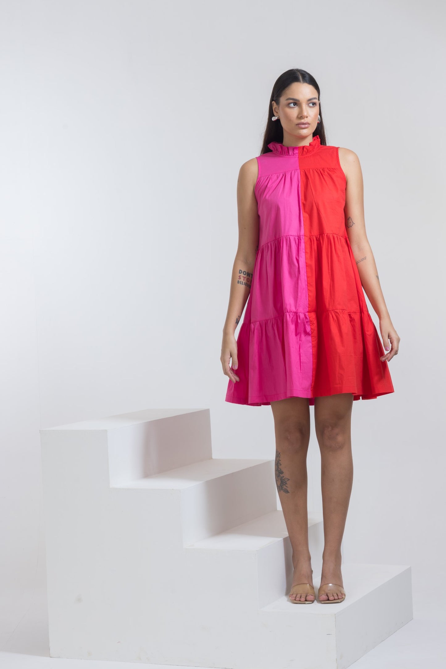 FUSCHIA BLOCK MINI DRESS