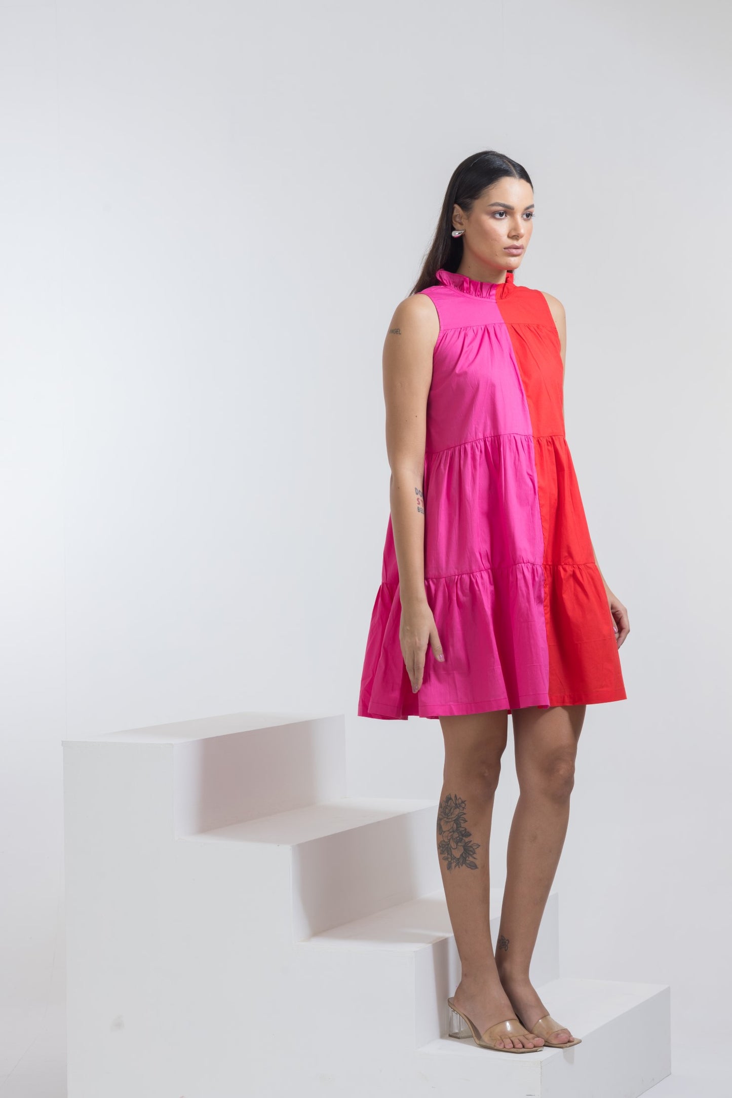 FUSCHIA BLOCK MINI DRESS