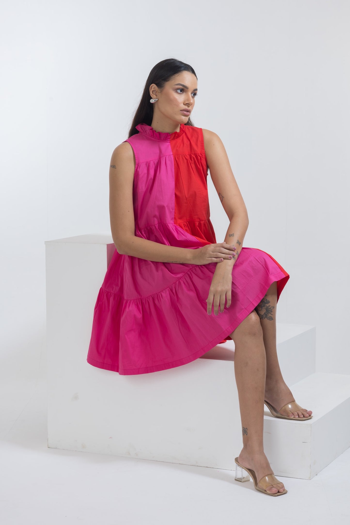 FUSCHIA BLOCK MINI DRESS