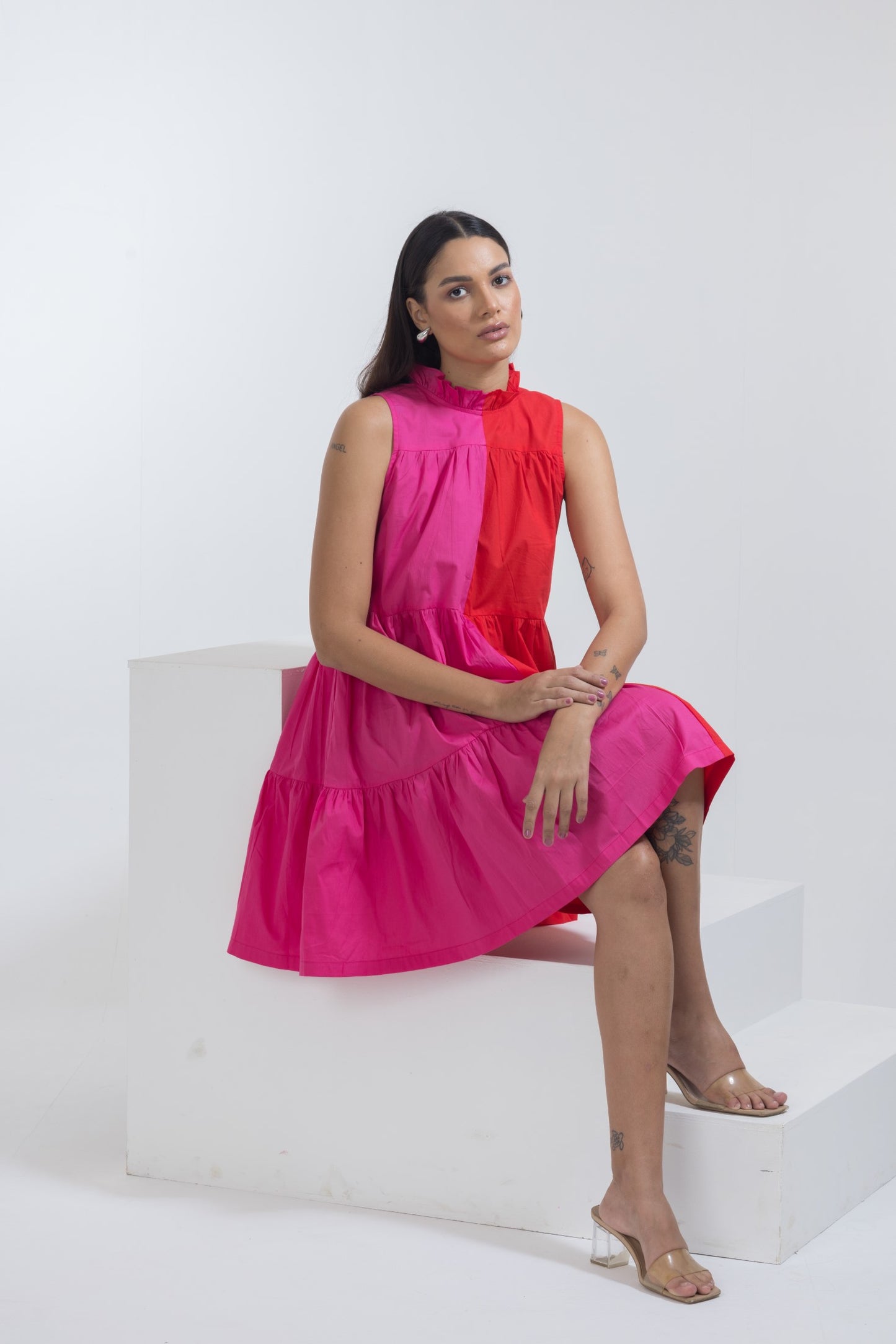 FUSCHIA BLOCK MINI DRESS