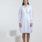 WHITE SHIRT DRESS WITH COLORED PIPING