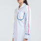 WHITE SHIRT DRESS WITH COLORED PIPING