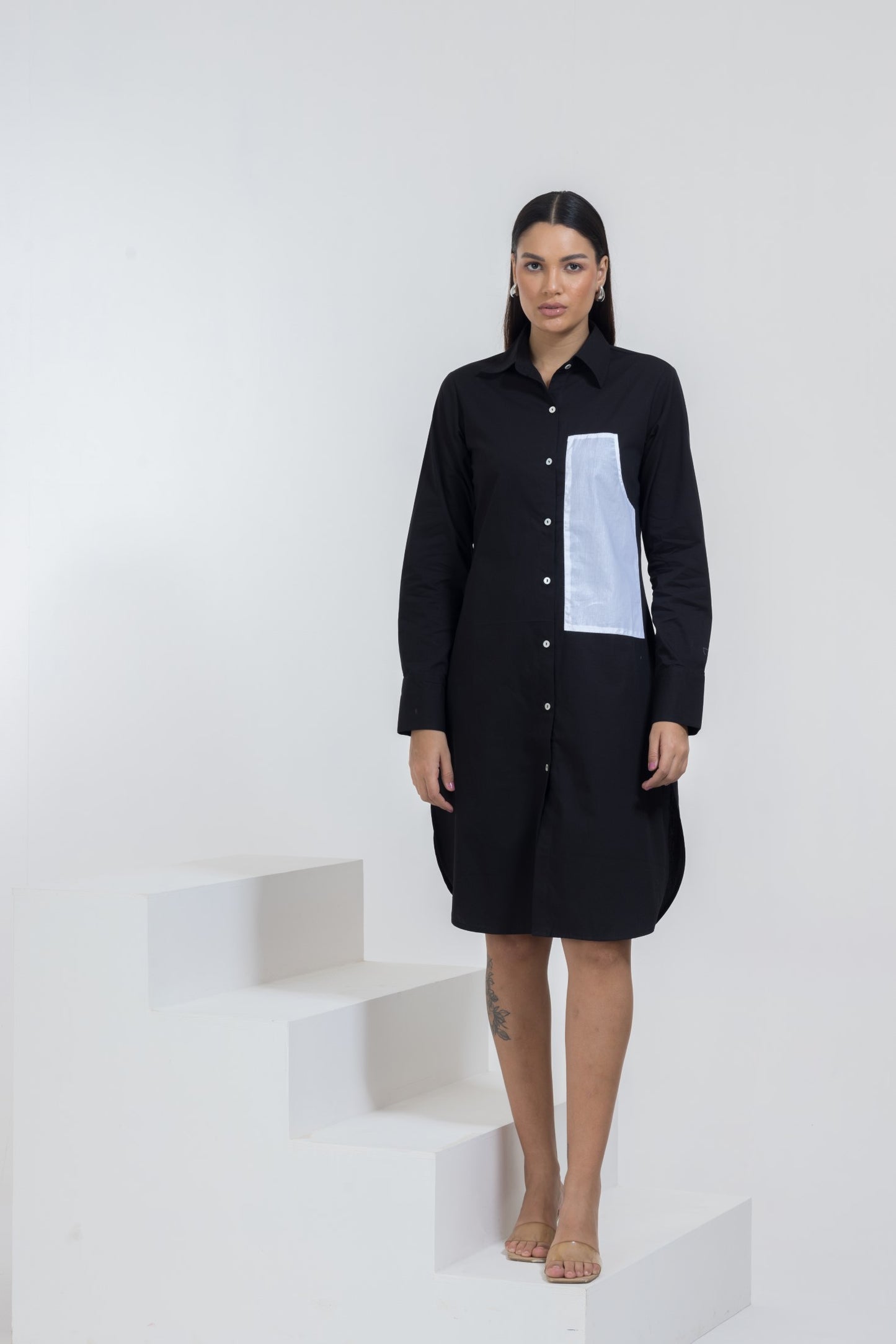 BLACK LONG POCKET SHIRT DRESS – The Pink Teinte